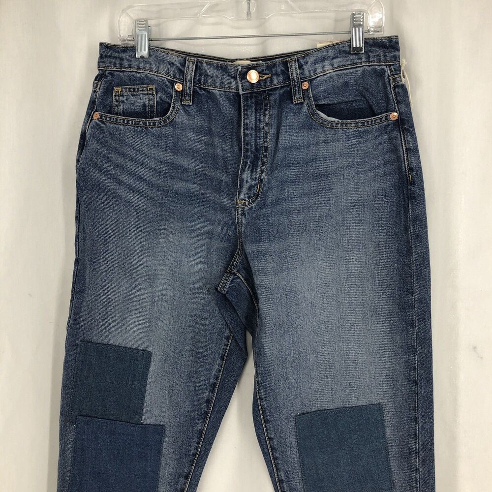Universal Thread Boyfriend Tapered Denim Jeans Patch Raw Hem Cuffed 4 Reg NWT